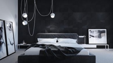 اتاق خواب با ترکیب رنگ سیاه و سفید