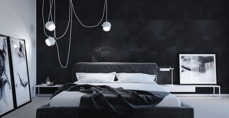 اتاق خواب با ترکیب رنگ سیاه و سفید